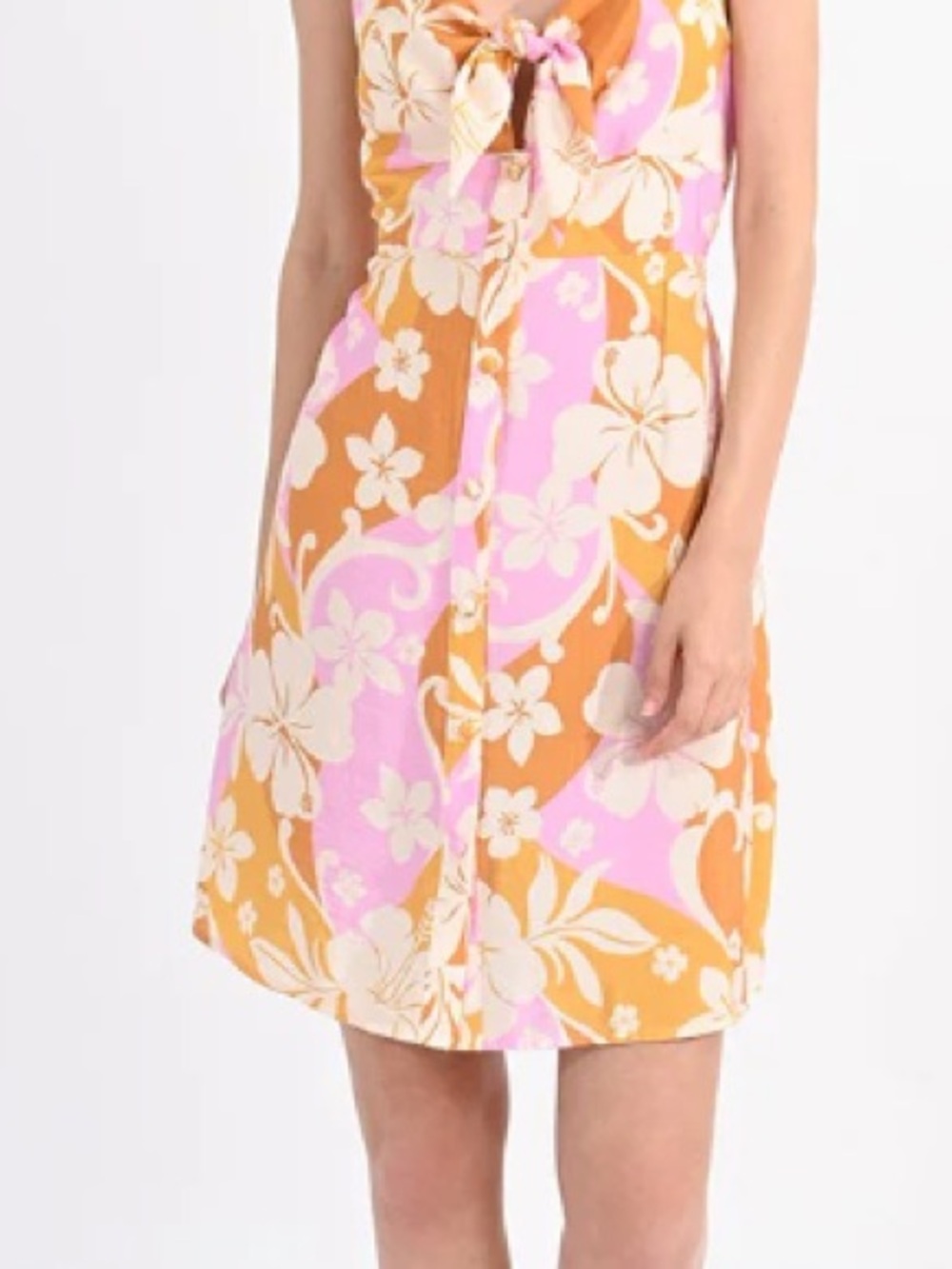 Floral Tie-Front Mini Dress in Pink and Orange